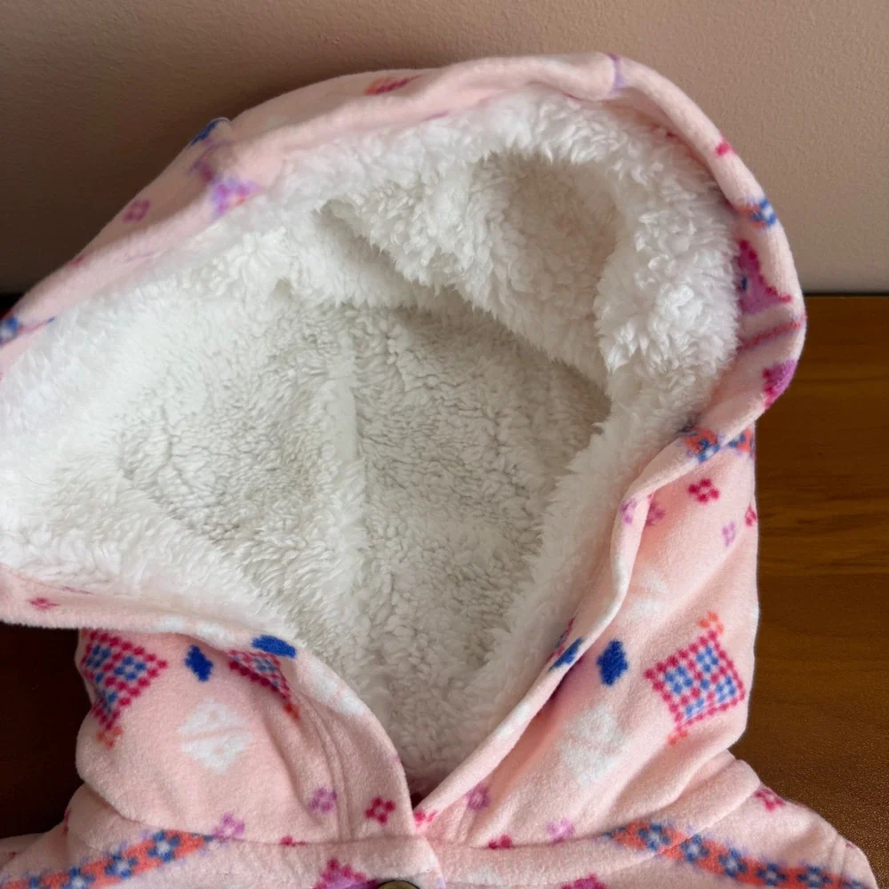 SALE Carter's Baby Girls 18m Pink Geometric Fleece Hooded Vest Bodysuit 2 Piece‎
